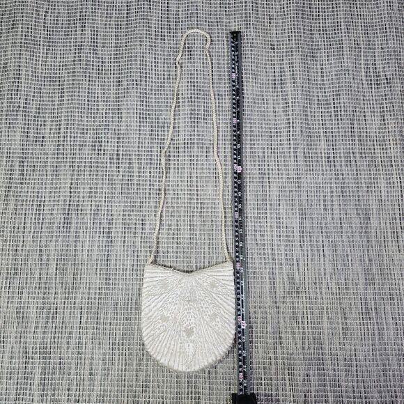 Loredana White Beaded Cocktail Purse Handbag Corded Shoulder Strap Bridal 1920s - Picture 9 of 11